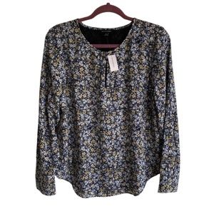 Banana Republic Floral Long Sleeve Keyhole Blouse